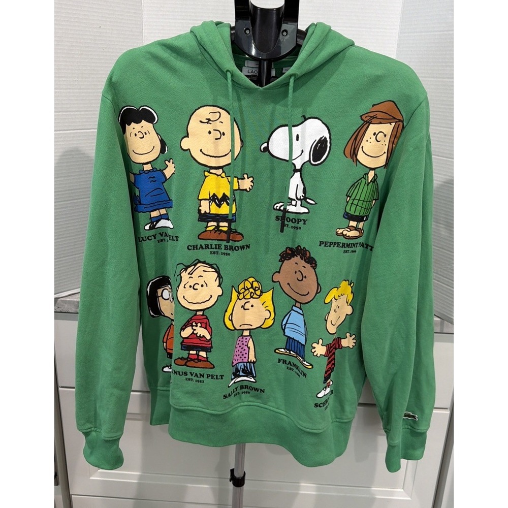 Lacoste x Peanuts Snoopy Charlie Brown Green Graphic Hoodie SH7758 Unisex L